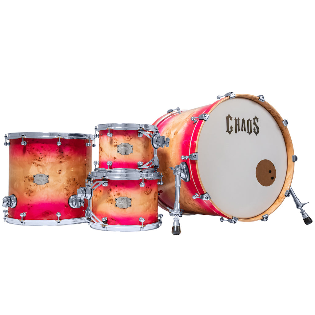 Chaos Elite Custom Drum Kit Maple & Mappa Burl Re-Rings - Pink Natural Burst