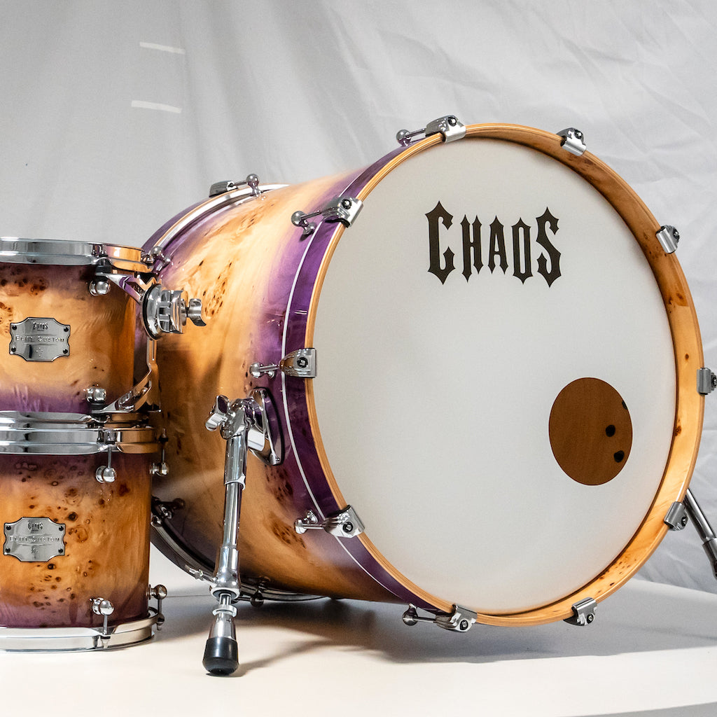 Chaos Elite Custom Drum Kit Maple & Mappa Burl Re-Rings - Purple Natural Burst