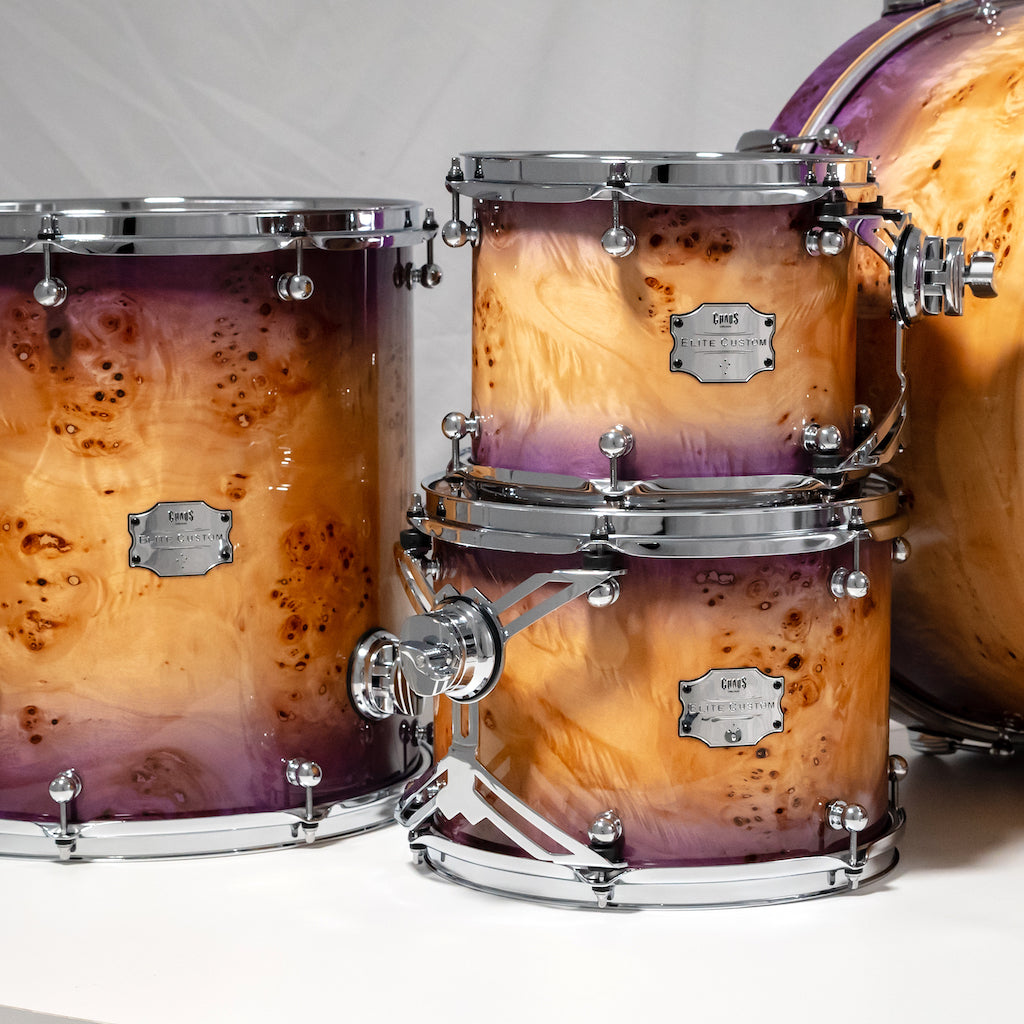 Chaos Elite Custom Drum Kit Maple & Mappa Burl Re-Rings - Purple Natural Burst