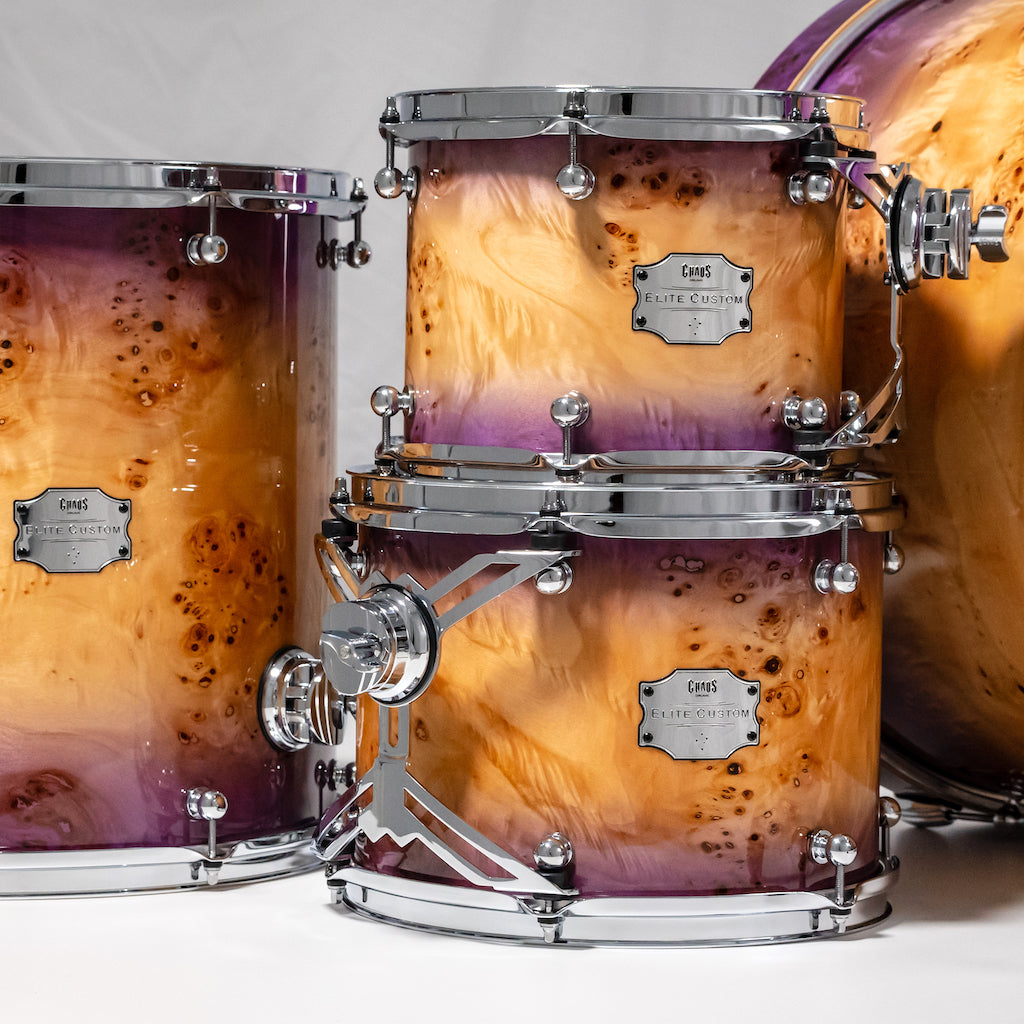 Chaos Elite Custom Drum Kit Maple & Mappa Burl Re-Rings - Purple Natural Burst
