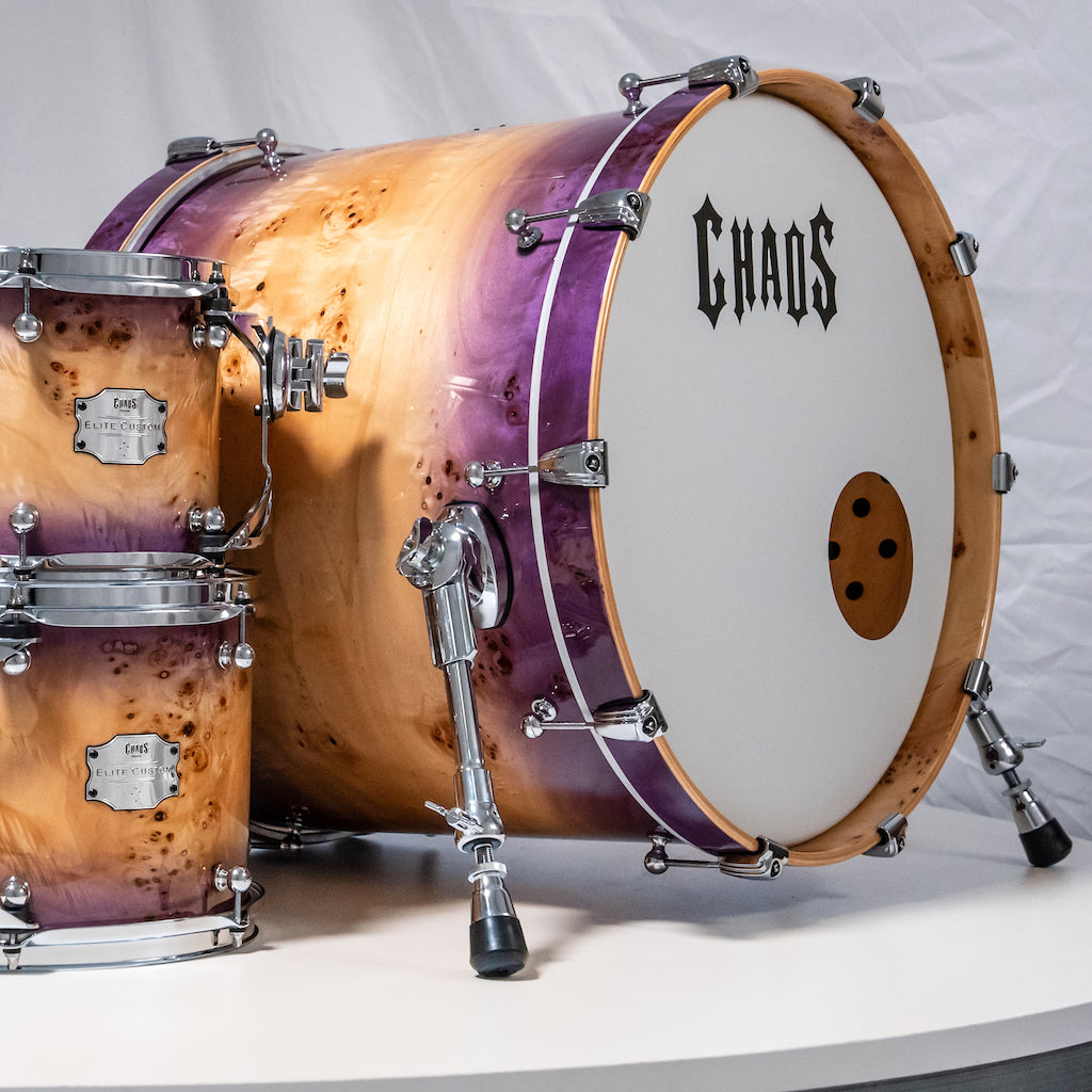 Chaos Elite Custom Drum Kit Maple & Mappa Burl Re-Rings - Purple Natural Burst
