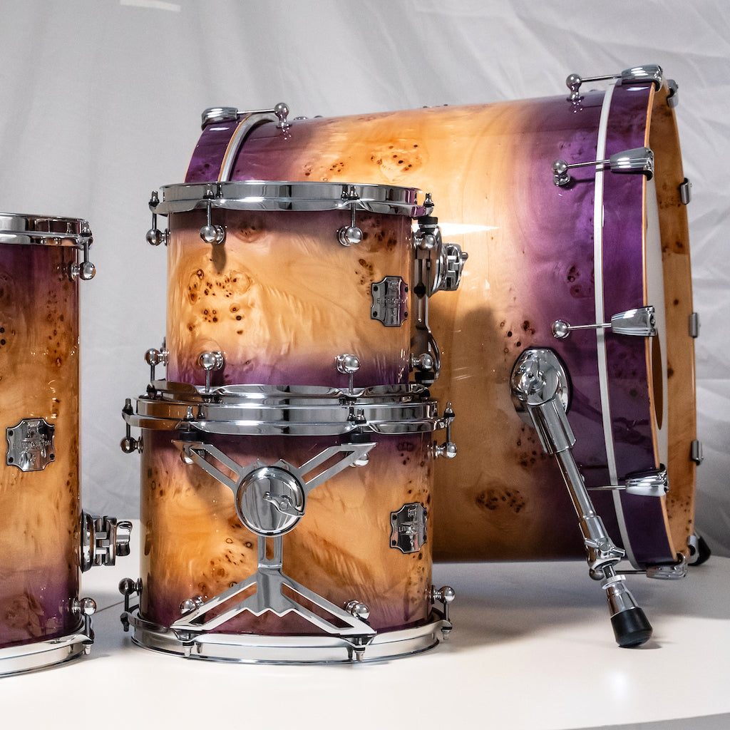 Chaos Elite Custom Drum Kit Maple & Mappa Burl Re-Rings - Purple Natural Burst