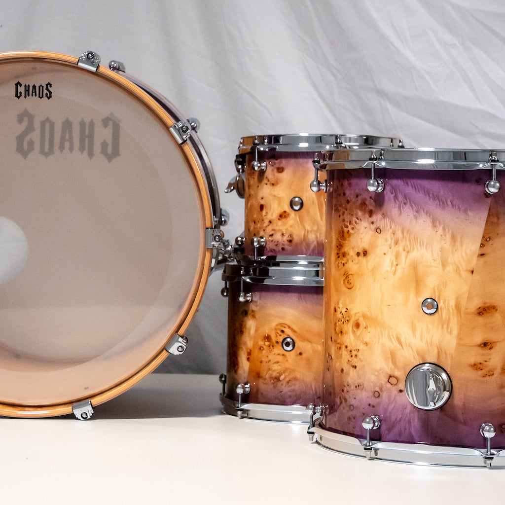 Chaos Elite Custom Drum Kit Maple & Mappa Burl Re-Rings - Purple Natural Burst