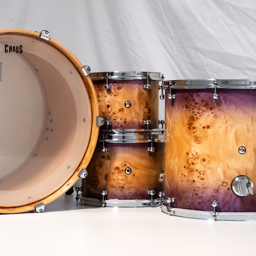 Chaos Elite Custom Drum Kit Maple & Mappa Burl Re-Rings - Purple Natural Burst