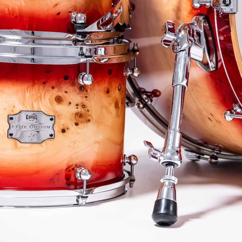 Chaos Elite Custom Drum Kit Maple & Mappa Burl Re-Rings - Red Natural Burst