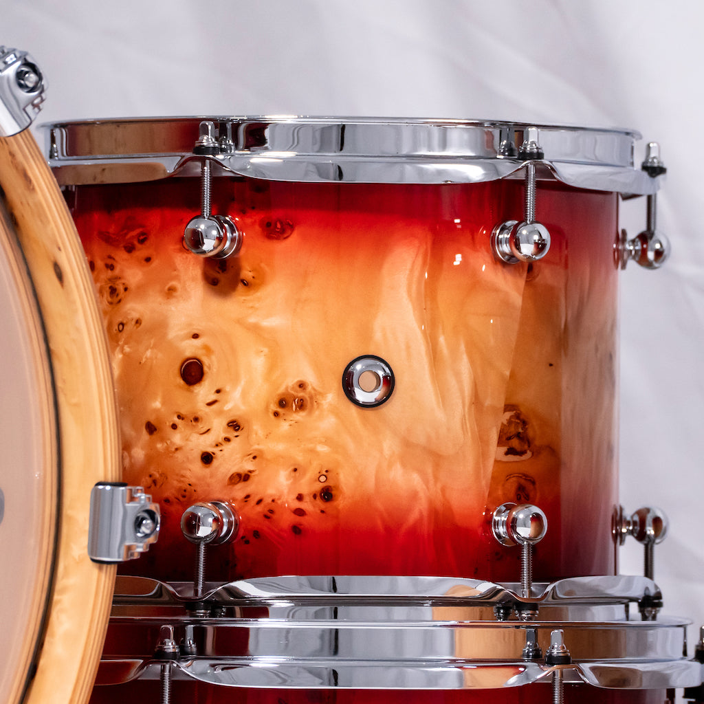 Chaos Elite Custom Drum Kit Maple & Mappa Burl Re-Rings - Red Natural Burst