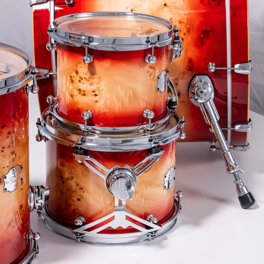 Chaos Elite Custom Drum Kit Maple & Mappa Burl Re-Rings - Red Natural Burst