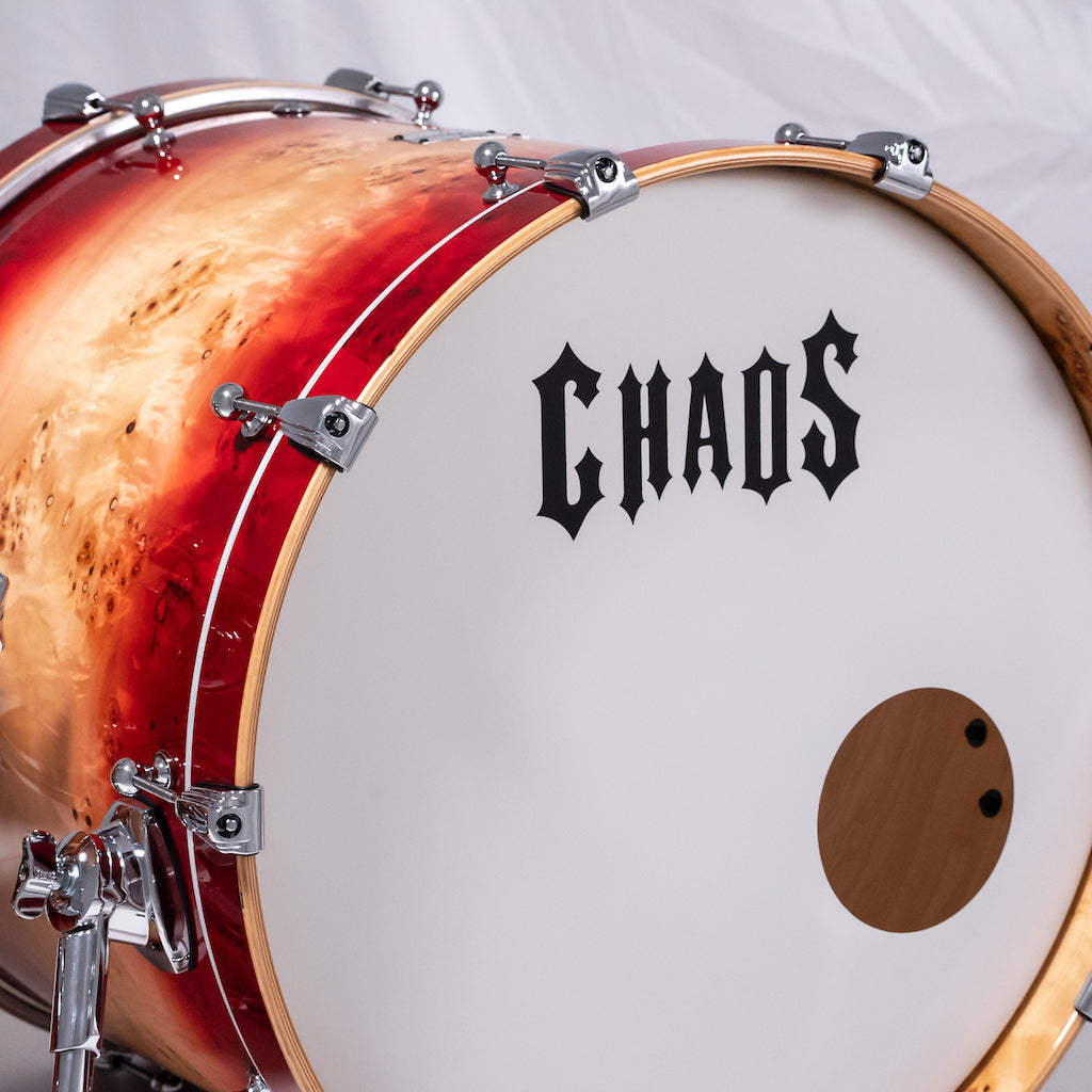 Chaos Elite Custom Drum Kit Maple & Mappa Burl Re-Rings - Red Natural Burst