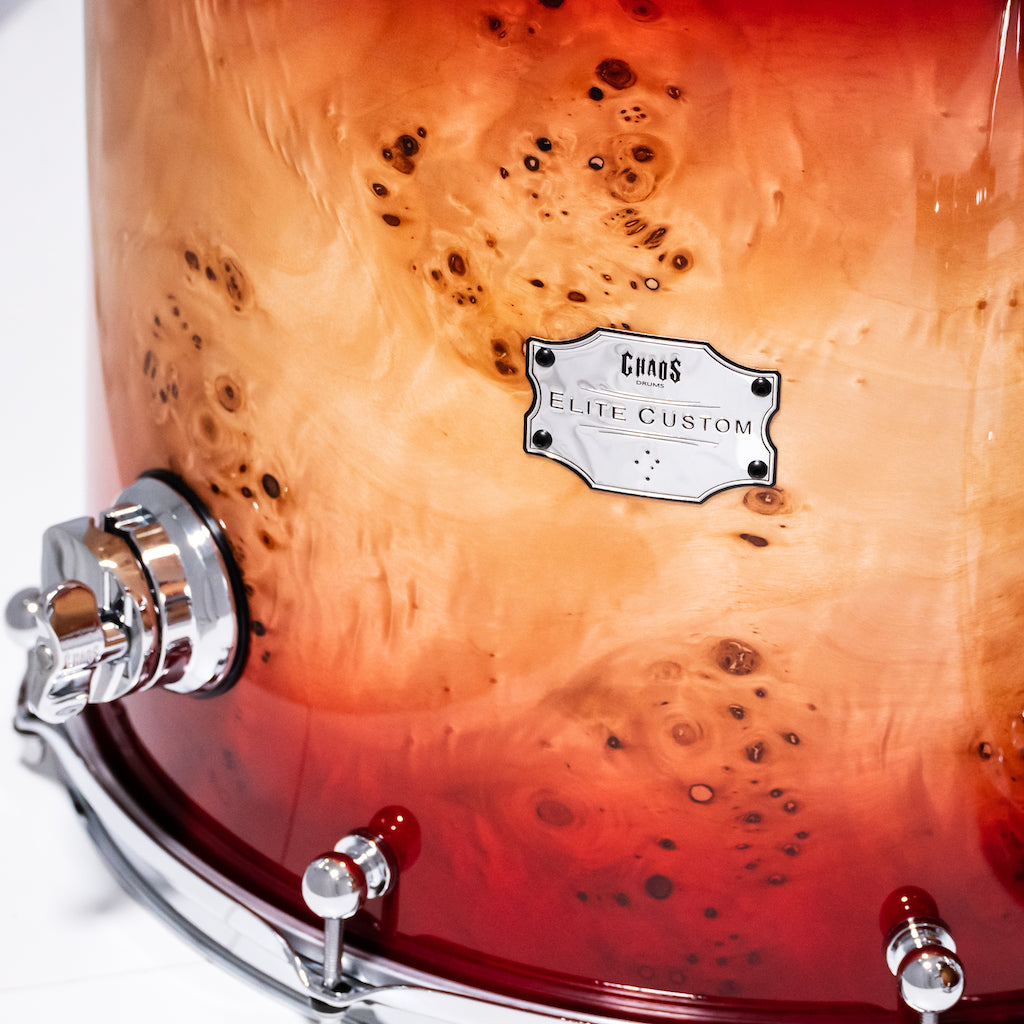Chaos Elite Custom Drum Kit Maple & Mappa Burl Re-Rings - Red Natural Burst