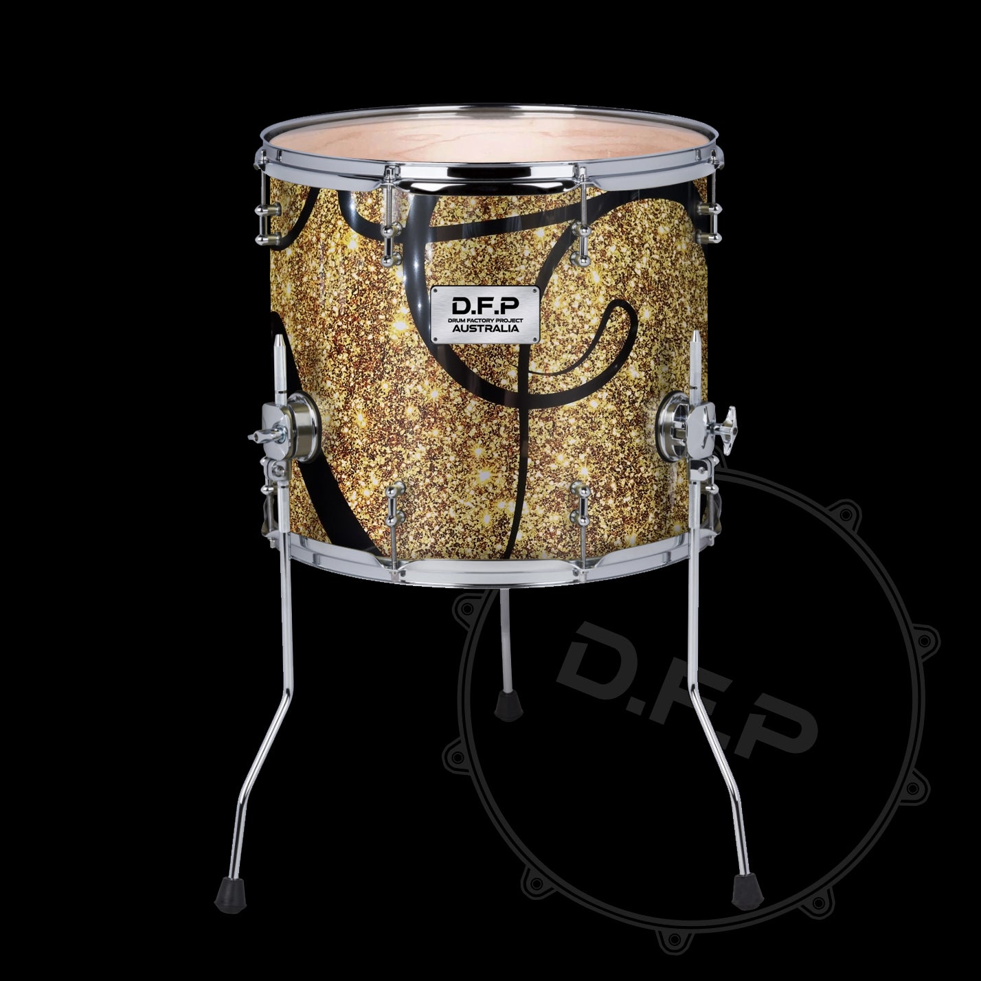 DFP Drum Wrap - Gold & Back Swirls