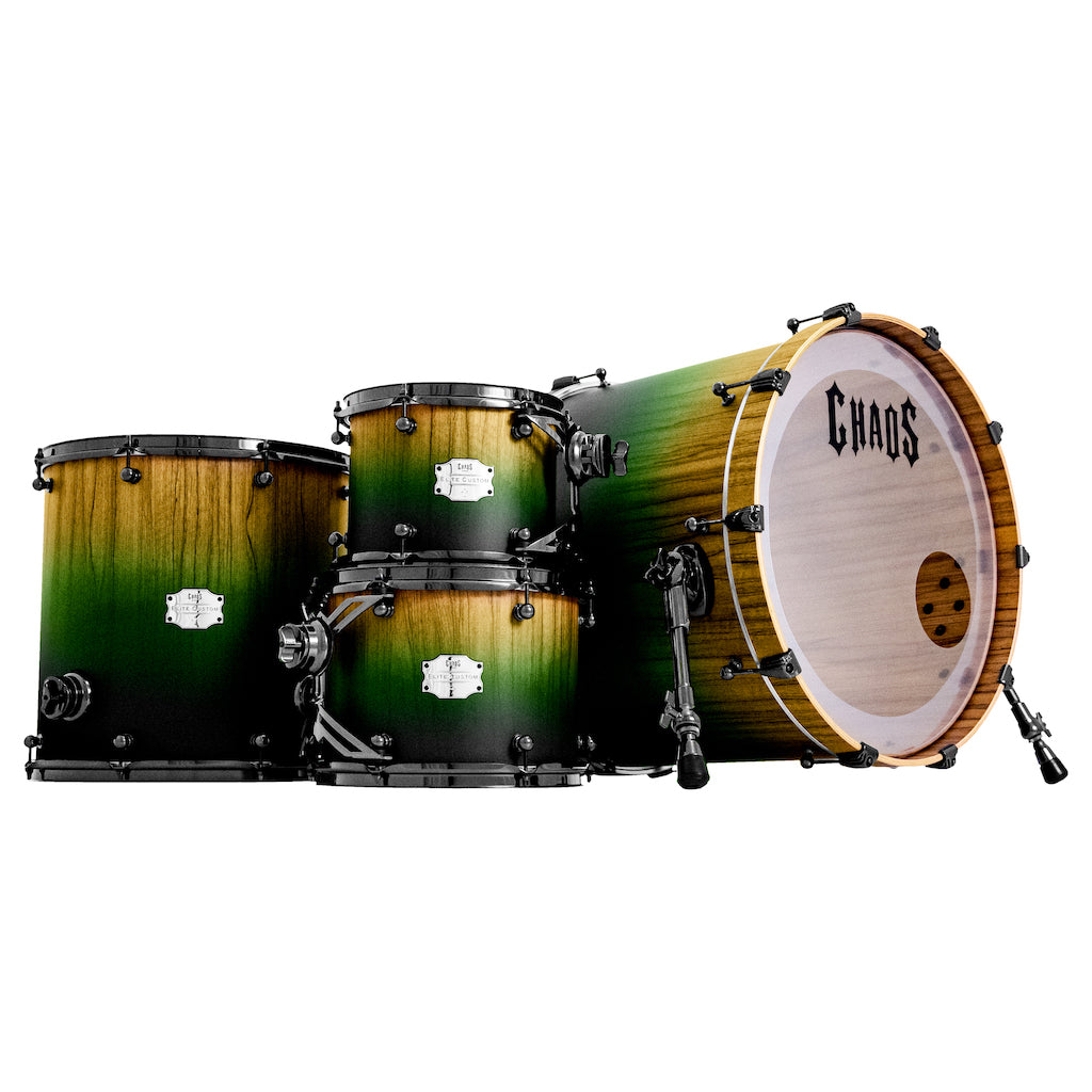 Chaos Elite Custom Drum Kit Maple & Black Limba - Green Fade