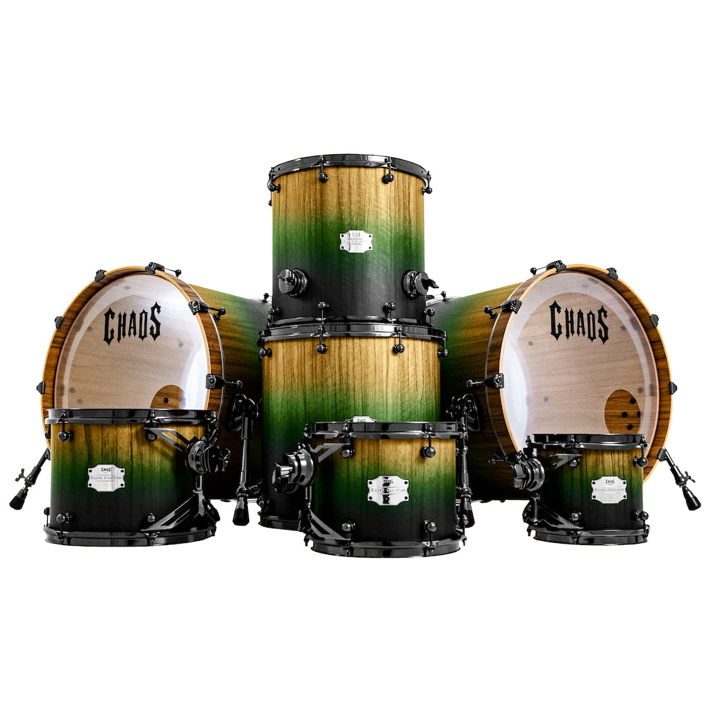 Chaos Elite Custom Drum Kit Maple & Black Limba - Green Fade