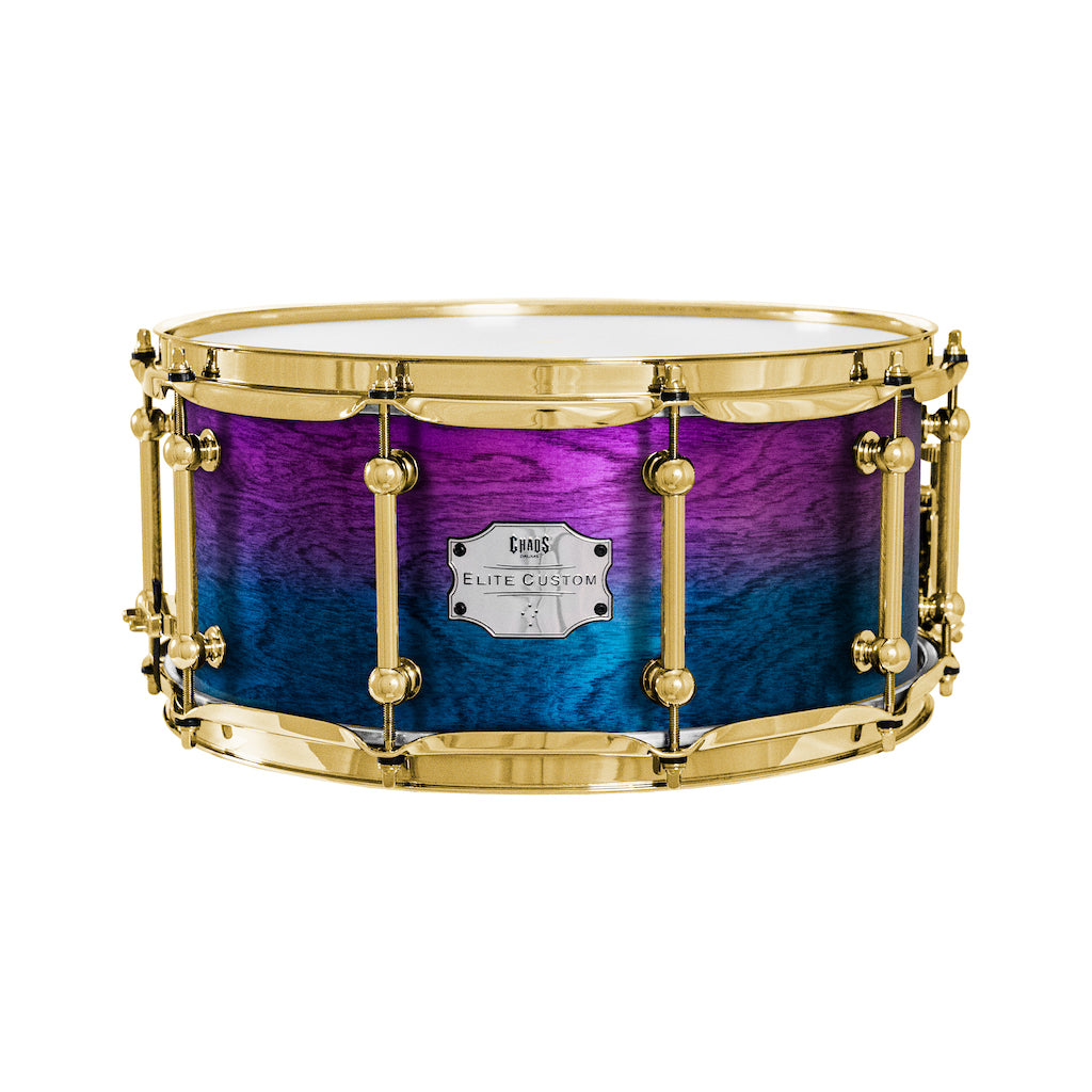 Chaos Elite Custom 14x6.5 Snare Drum Birch & Bubinga - Purple Blue Fade