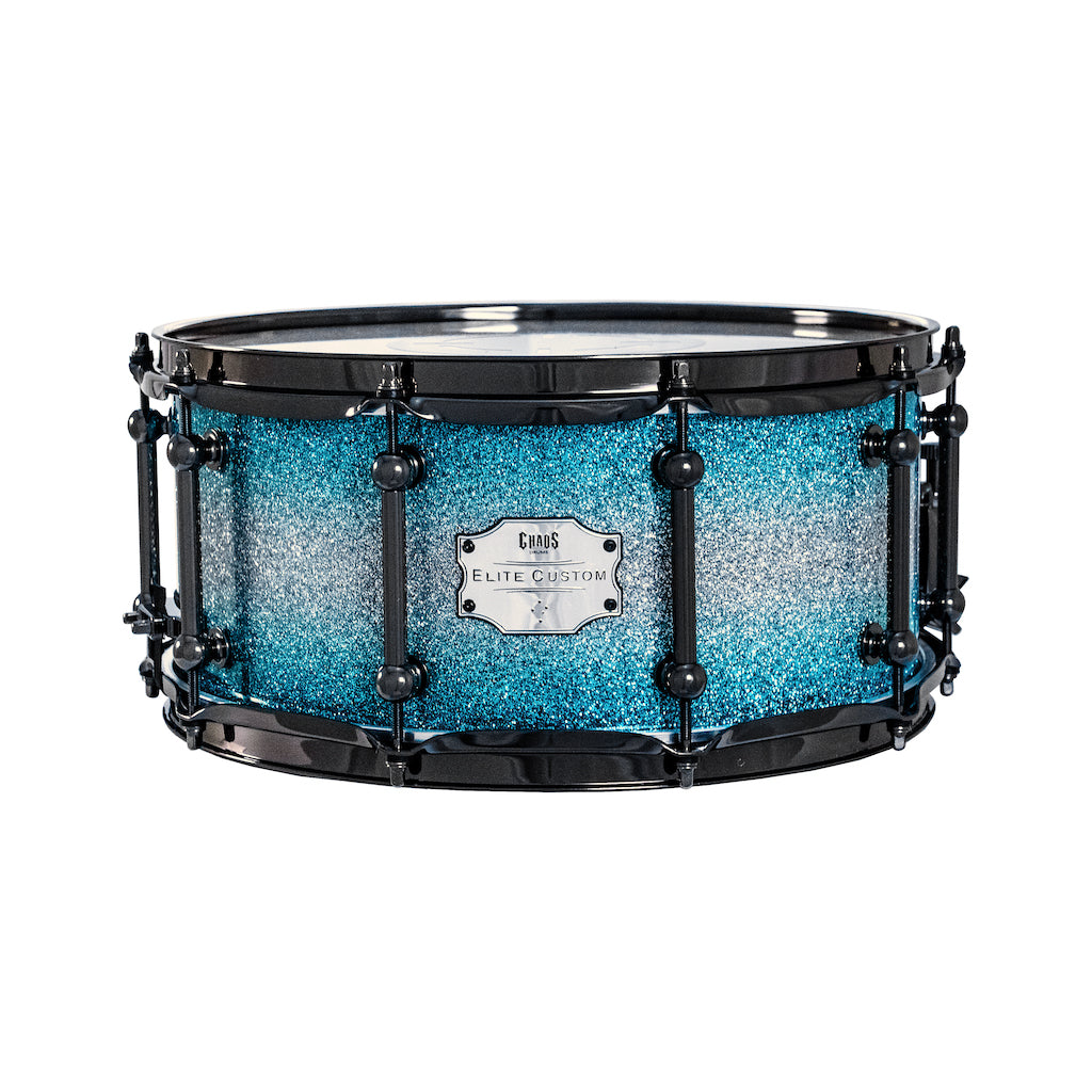 Chaos Elite Custom 14x6.5 Walnut Re-Ring Snare Drum - Blue & Silver Sparkle