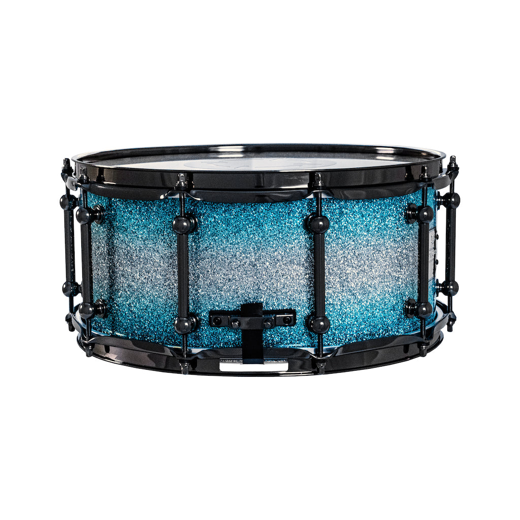 Chaos Elite Custom 14x6.5 Walnut Re-Ring Snare Drum - Blue & Silver Sparkle