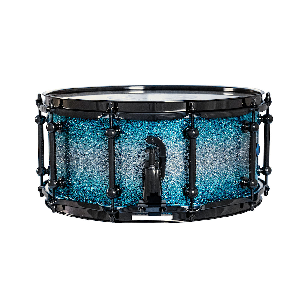 Chaos Elite Custom 14x6.5 Walnut Re-Ring Snare Drum - Blue & Silver Sparkle