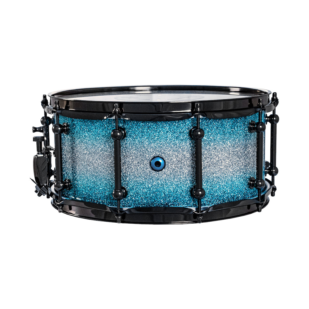 Chaos Elite Custom 14x6.5 Walnut Re-Ring Snare Drum - Blue & Silver Sparkle