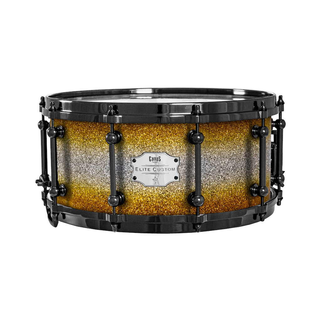 Chaos Elite Custom 14x6.5 Walnut Re-Ring Snare Drum - Gold & Silver Sparkle