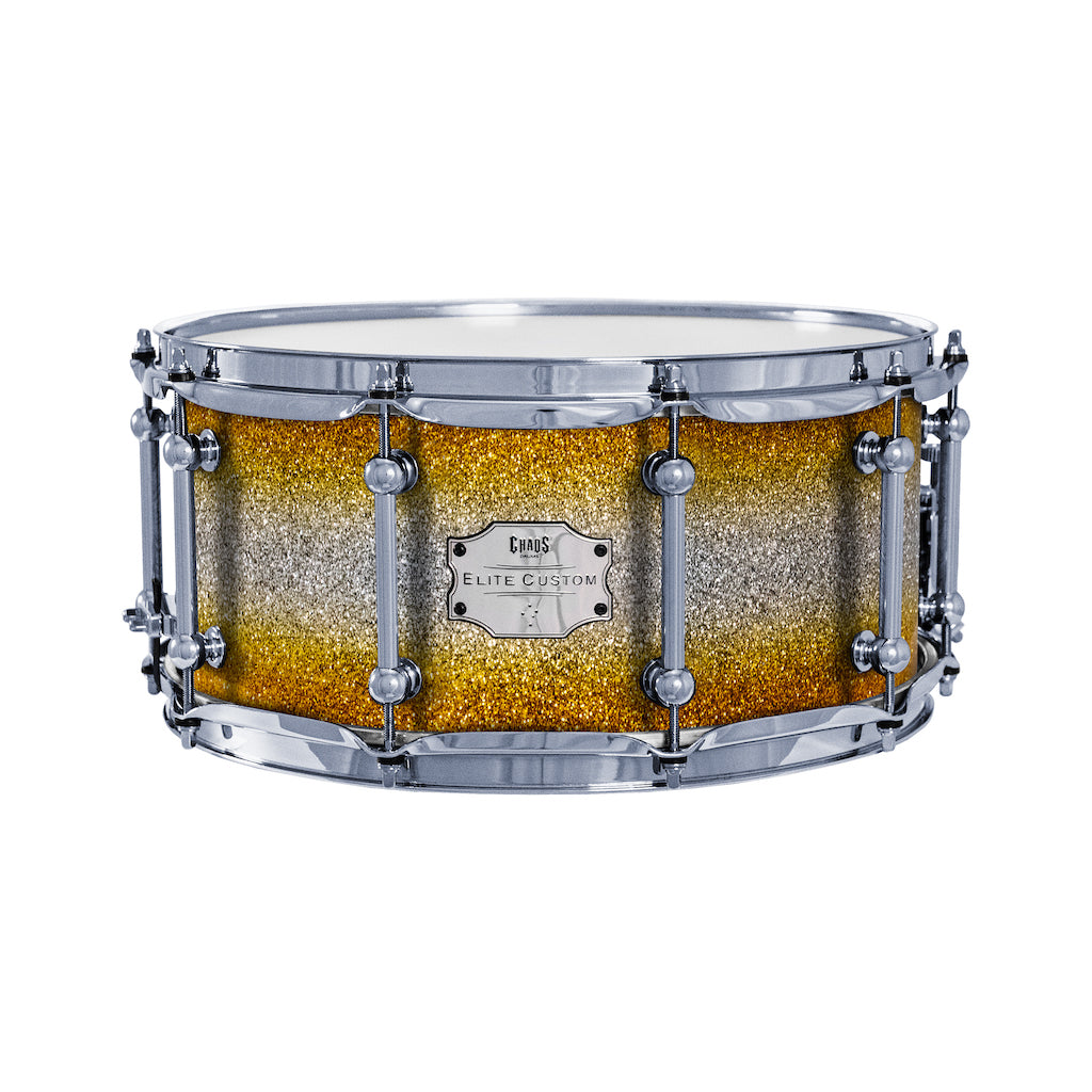 Chaos Elite Custom 14x6.5 Walnut Re-Ring Snare Drum - Gold & Silver Sparkle
