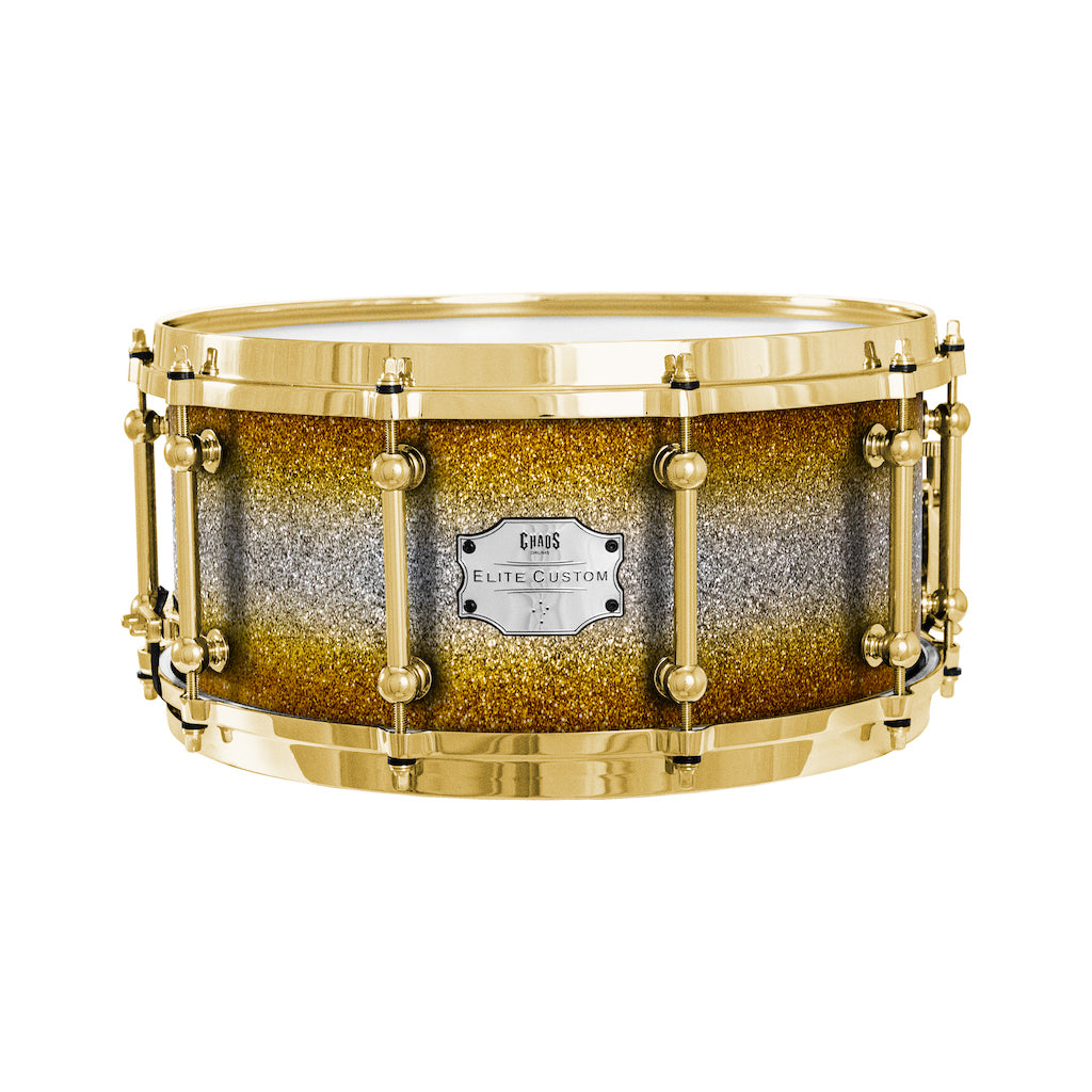 Chaos Elite Custom 14x6.5 Walnut Re-Ring Snare Drum - Gold & Silver Sparkle