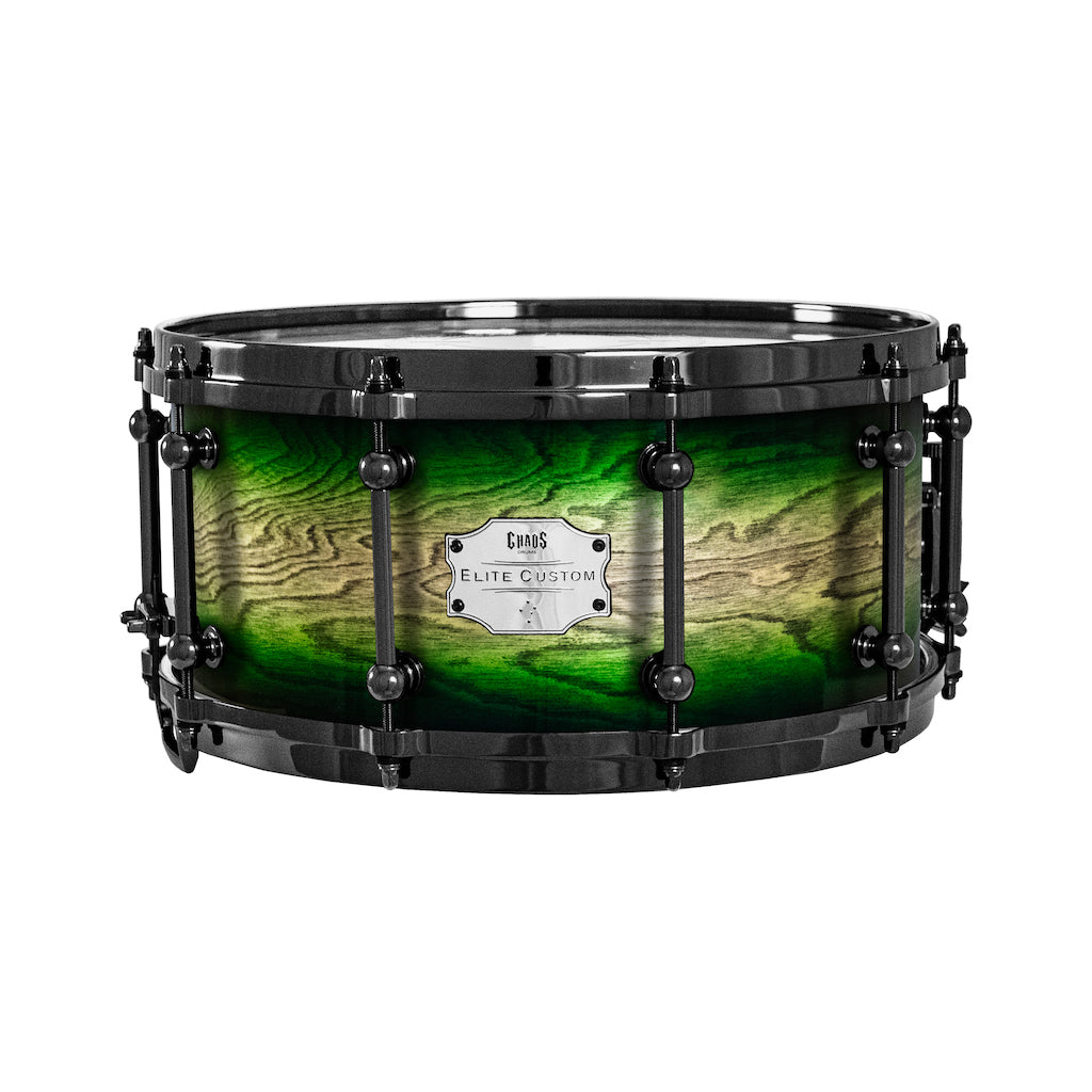 Chaos Elite Custom 14x6.5 Snare Drum Birch & Bubinga - Green Natural Burst
