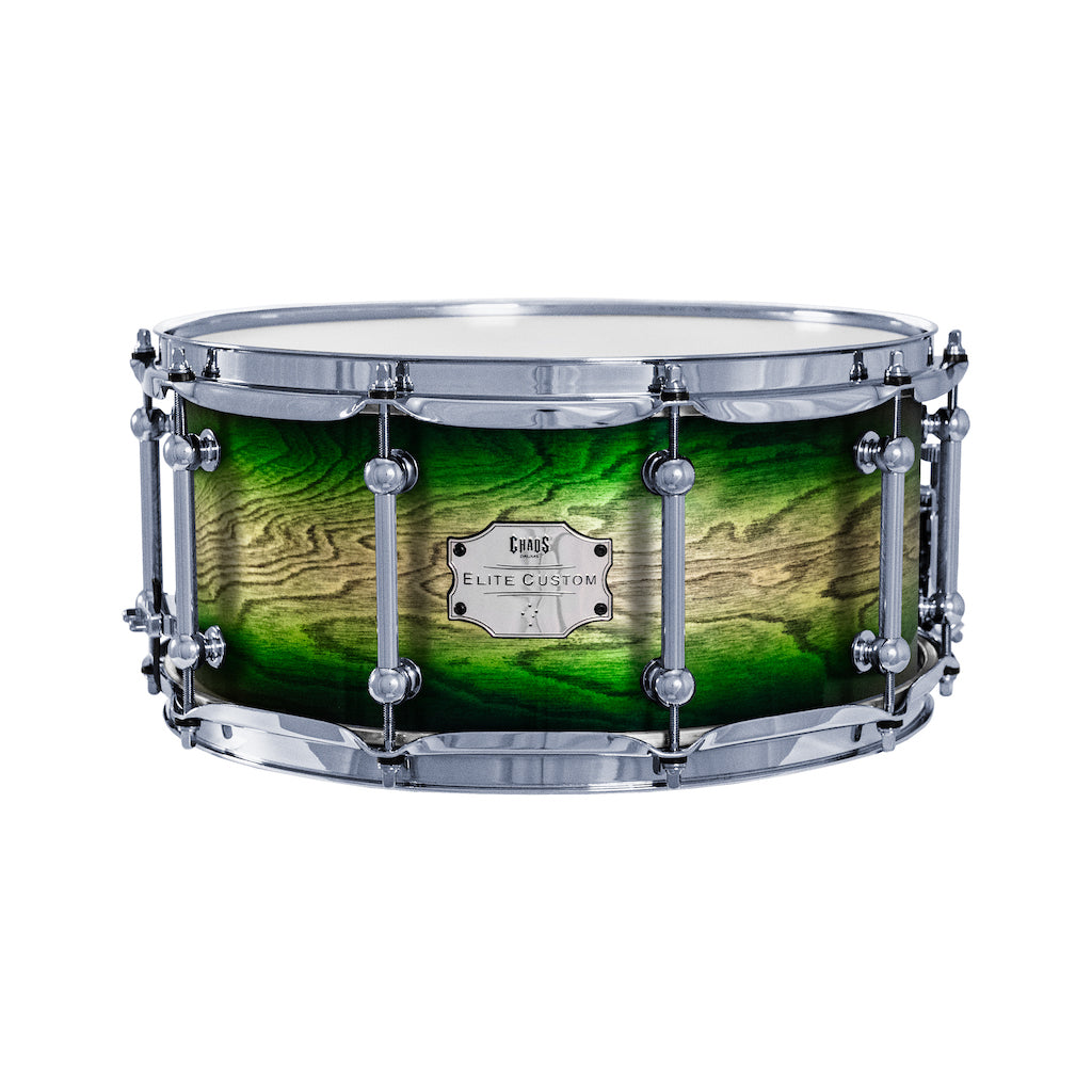 Chaos Elite Custom 14x6.5 Snare Drum Birch & Bubinga - Green Natural Burst