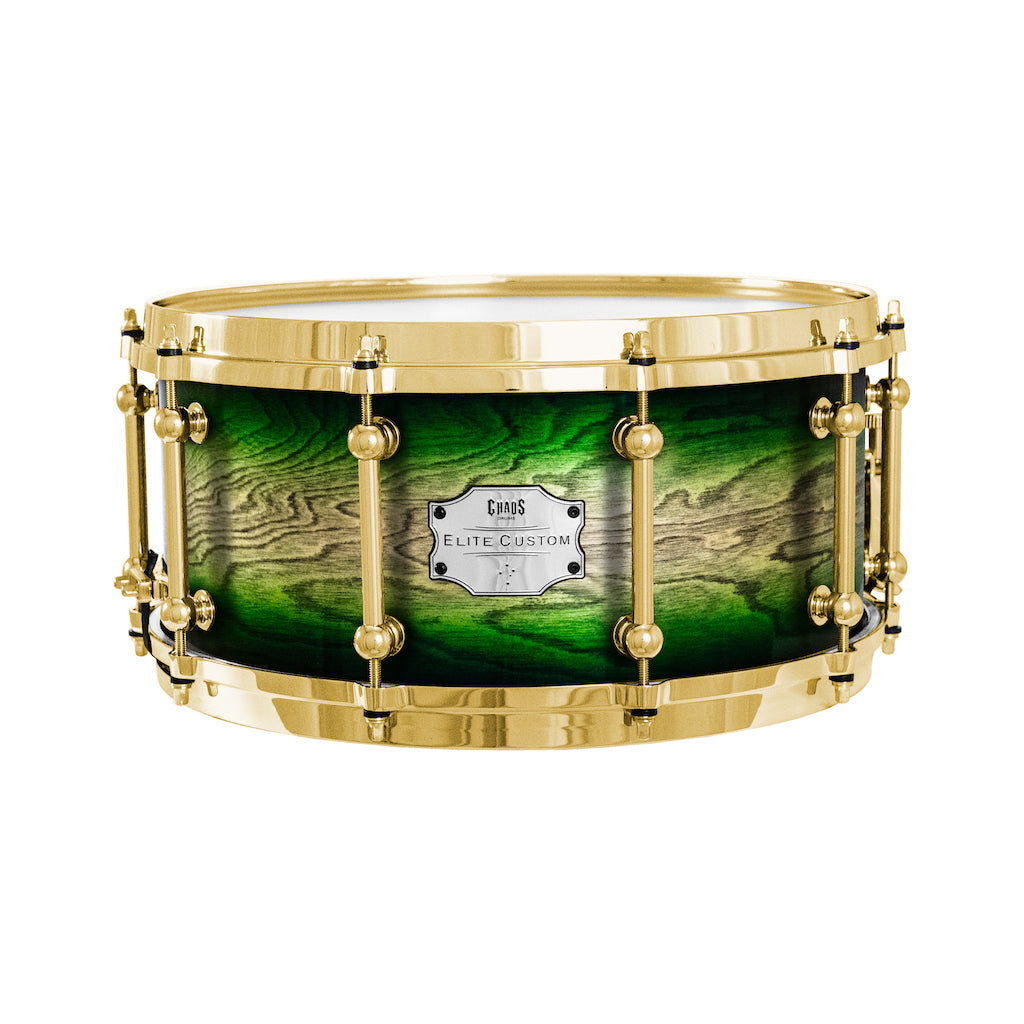 Chaos Elite Custom 14x6.5 Snare Drum Birch & Bubinga - Green Natural Burst