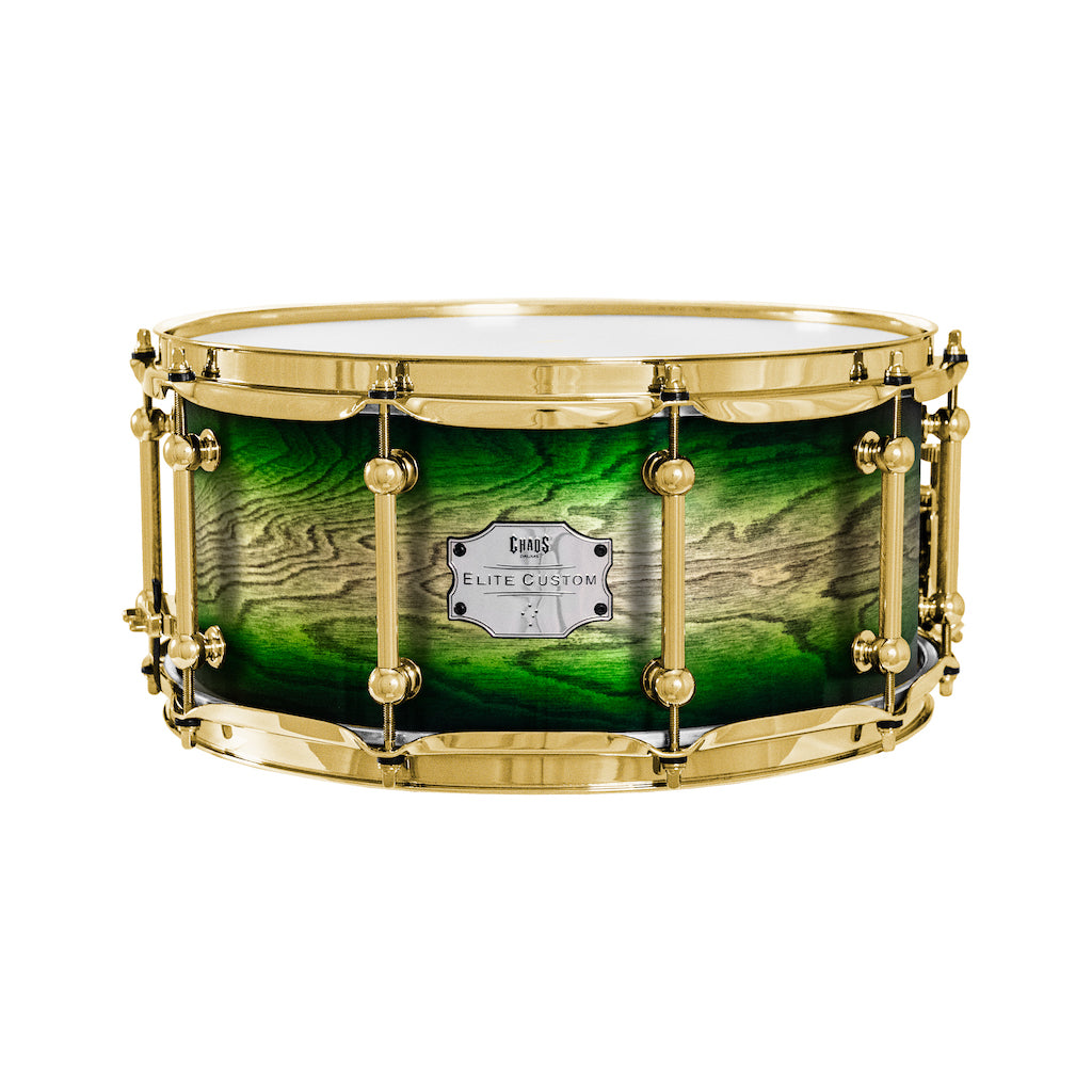 Chaos Elite Custom 14x6.5 Snare Drum Birch & Bubinga - Green Natural Burst