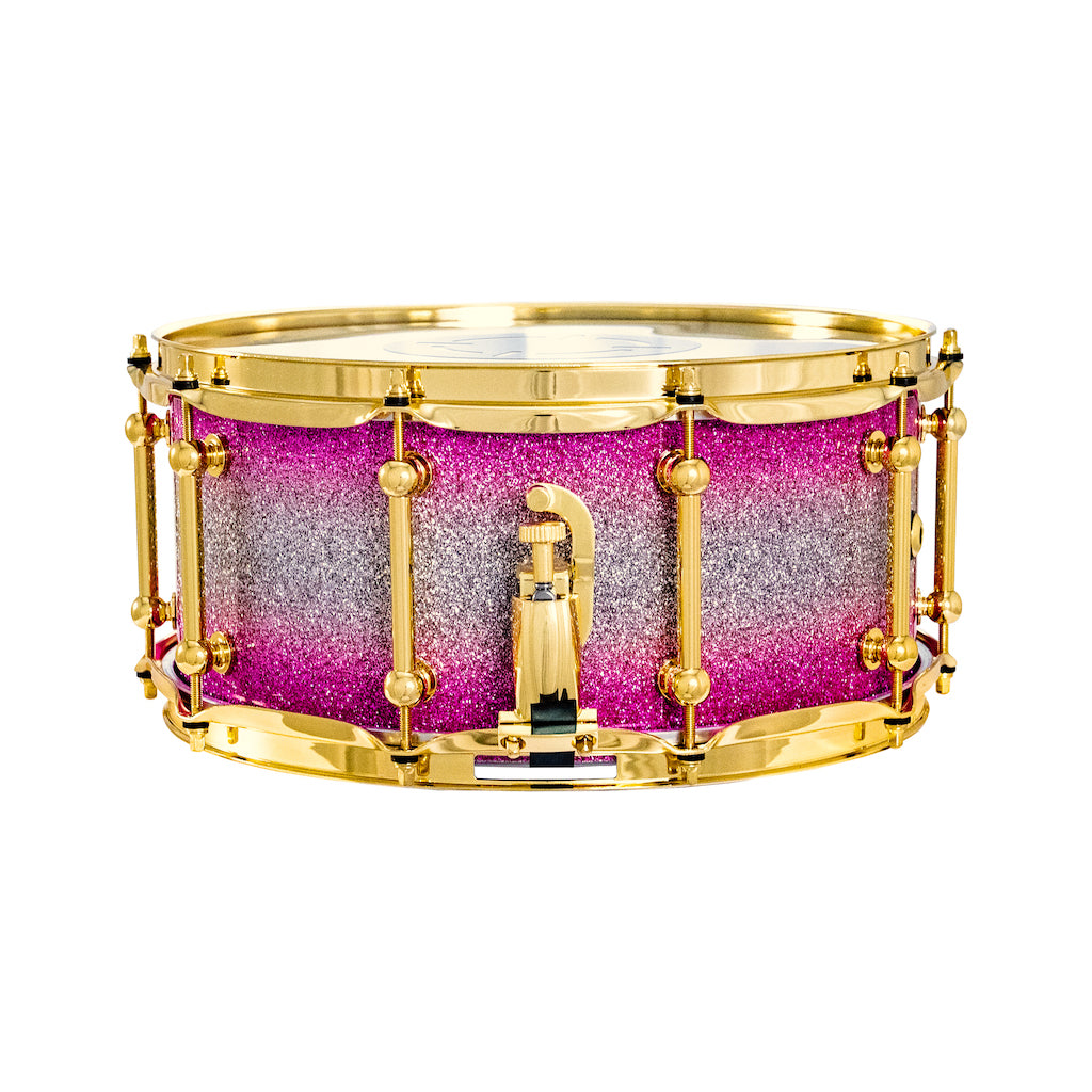 Chaos Elite Custom 14x6.5 Walnut Re-Ring Snare Drum - Pink & Silver Sparkle