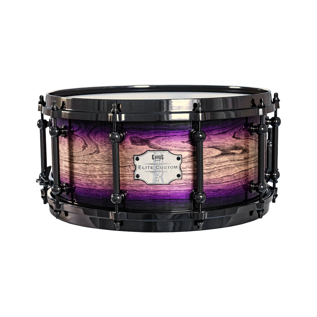 Chaos Elite Custom 14x6.5 Snare Drum Birch & Bubinga - Purple Natural Burst