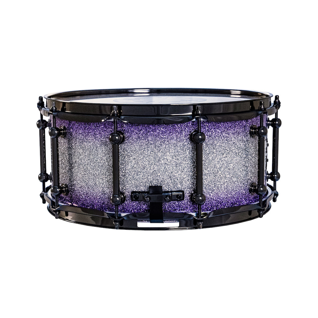 Chaos Elite Custom 14x6.5 Walnut Re-Ring Snare Drum - Purple & Silver Sparkle