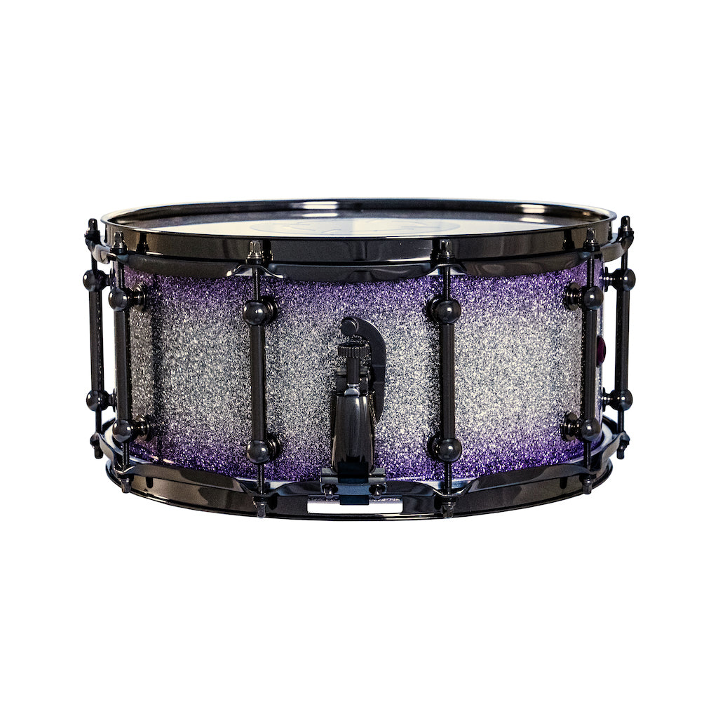Chaos Elite Custom 14x6.5 Walnut Re-Ring Snare Drum - Purple & Silver Sparkle