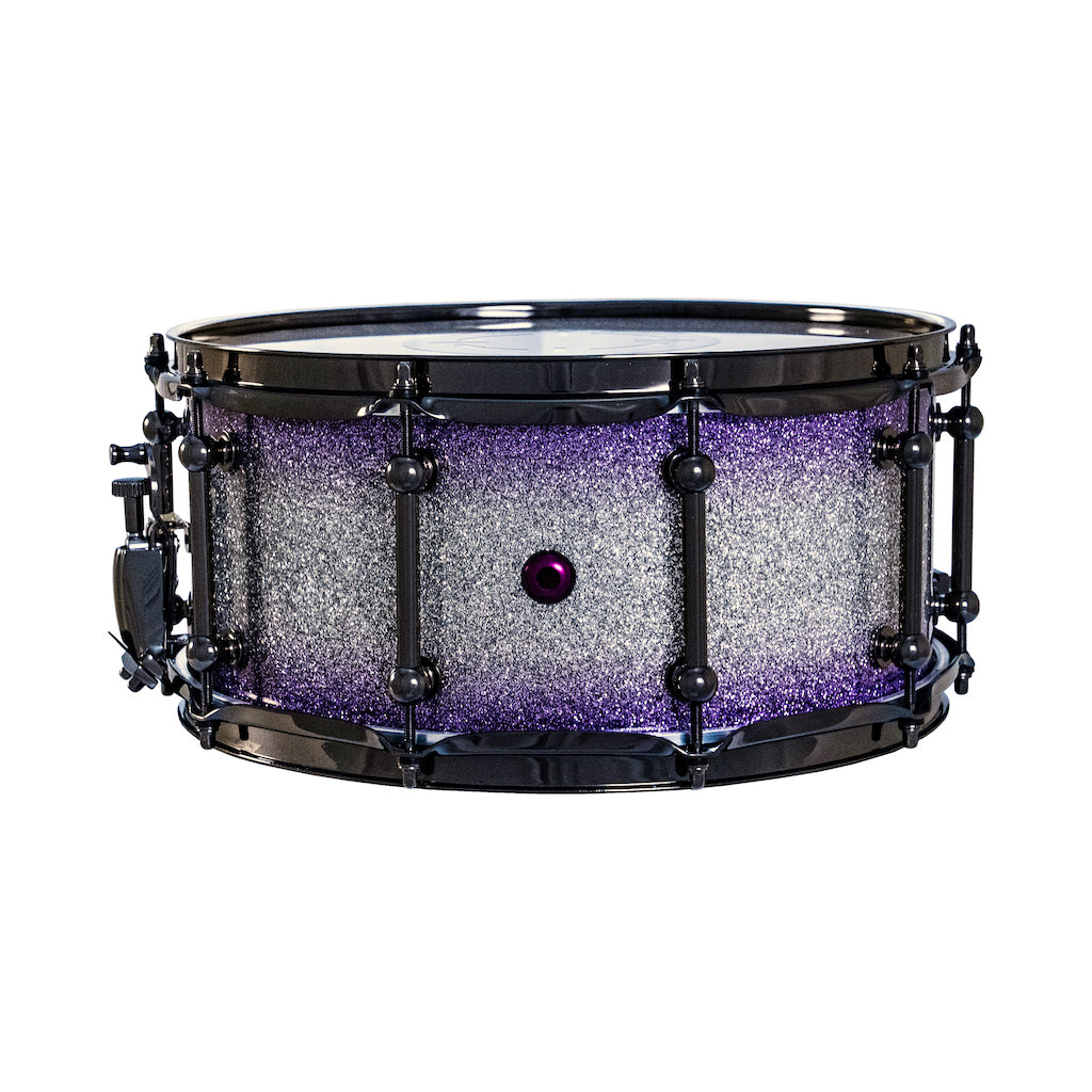 Chaos Elite Custom 14x6.5 Walnut Re-Ring Snare Drum - Purple & Silver Sparkle