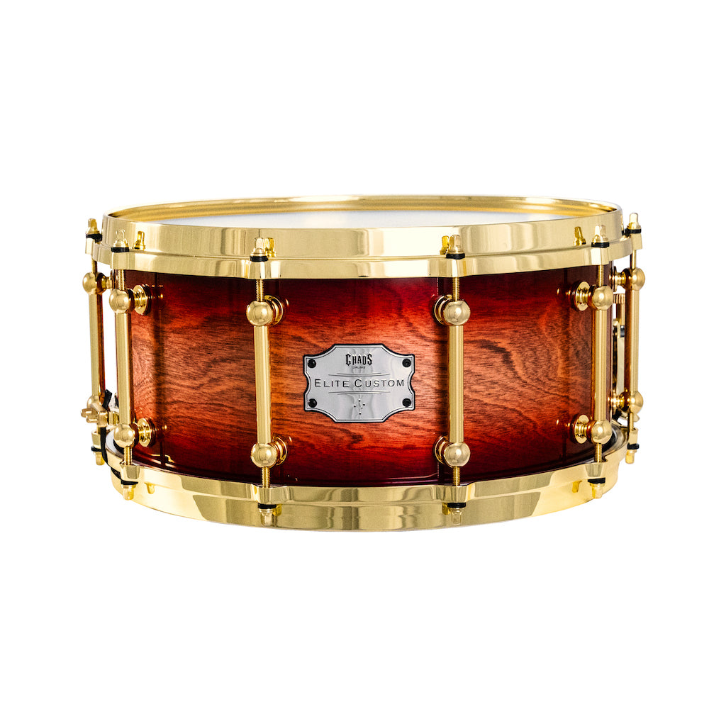 Chaos Elite Custom 14x6.5 Snare Drum Birch & Bubinga - Red Natural Burst