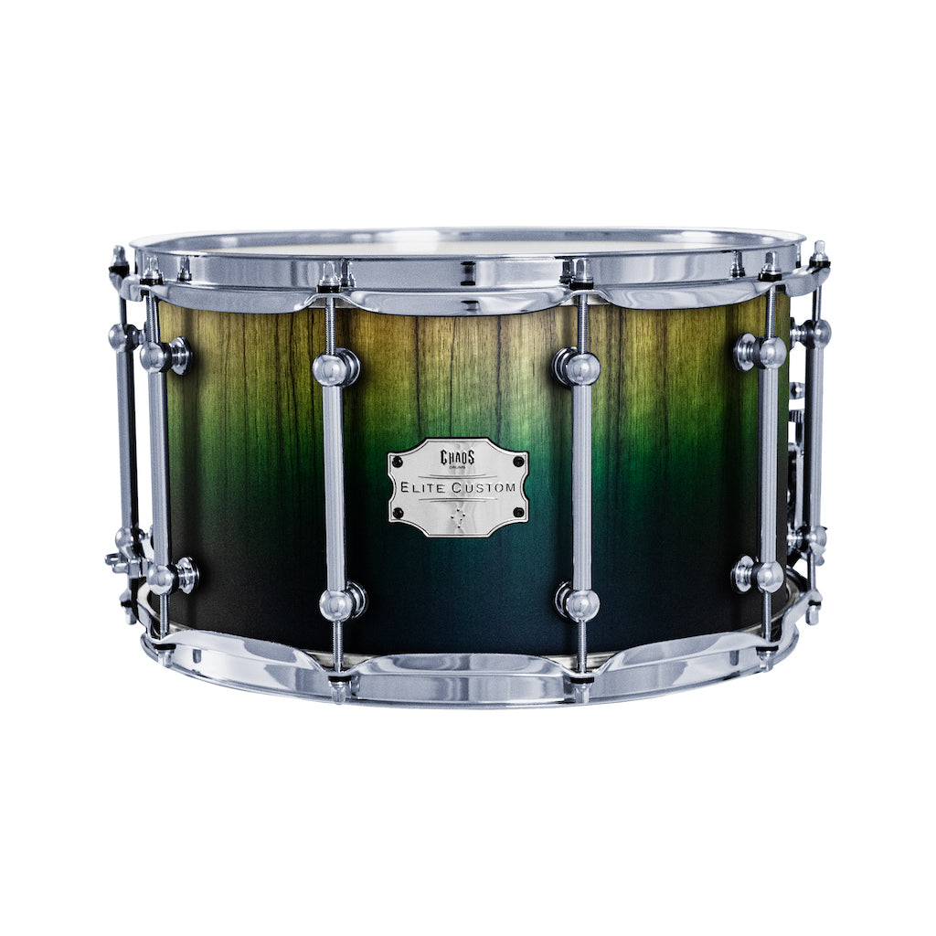 Chaos Elite Custom 14x8 Snare Drum Black Limba - Green Fade