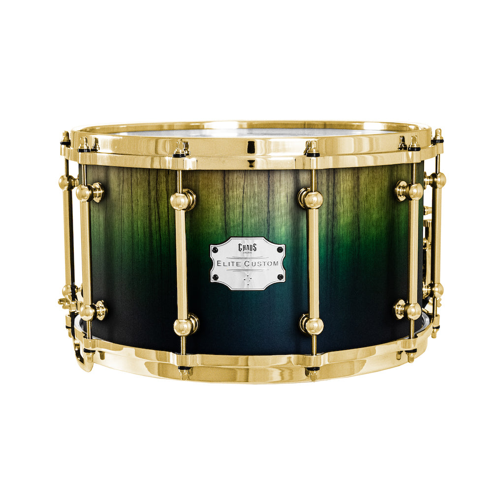 Chaos Elite Custom 14x8 Snare Drum Black Limba - Green Fade