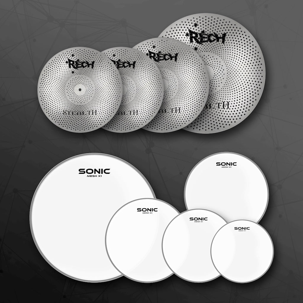 Rech Stealth 4 Piece Low Volume Cymbal Pack + Sonic Mesh Heads Set