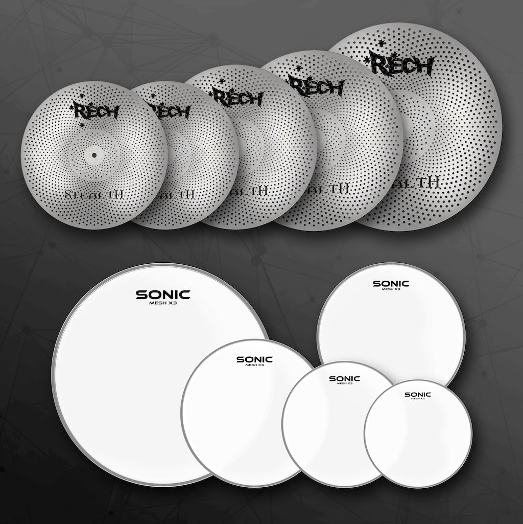 Rech Stealth 5 Piece Low Volume Cymbal Pack + Sonic Mesh Heads Set