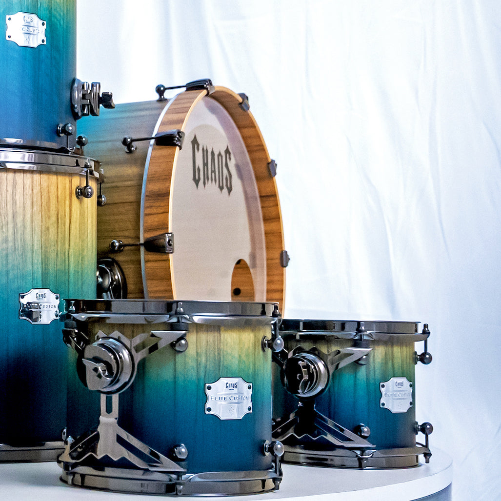Chaos Elite Custom Drum Kit Maple & Black Limba - Blue Fade