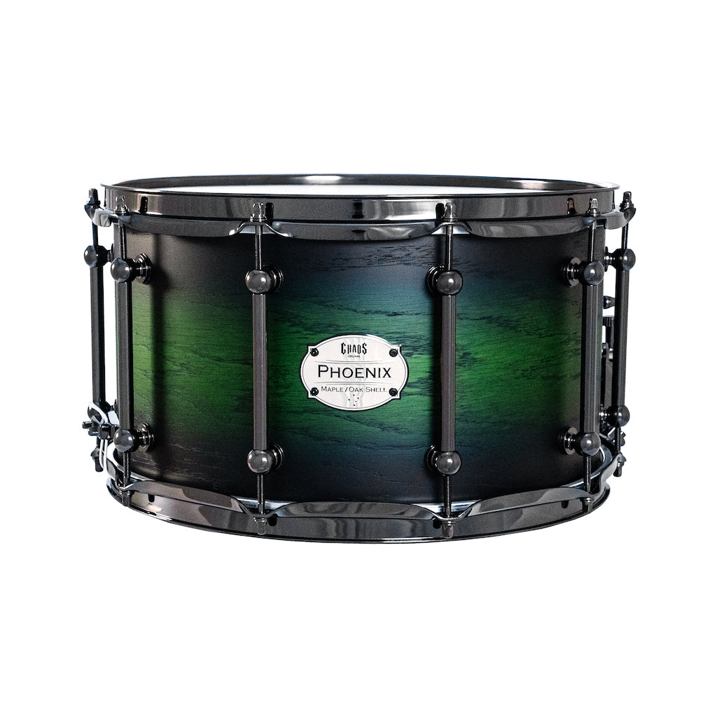 Chaos Phoenix II 14x8 Maple & Oak Snare Drum - Green Burst