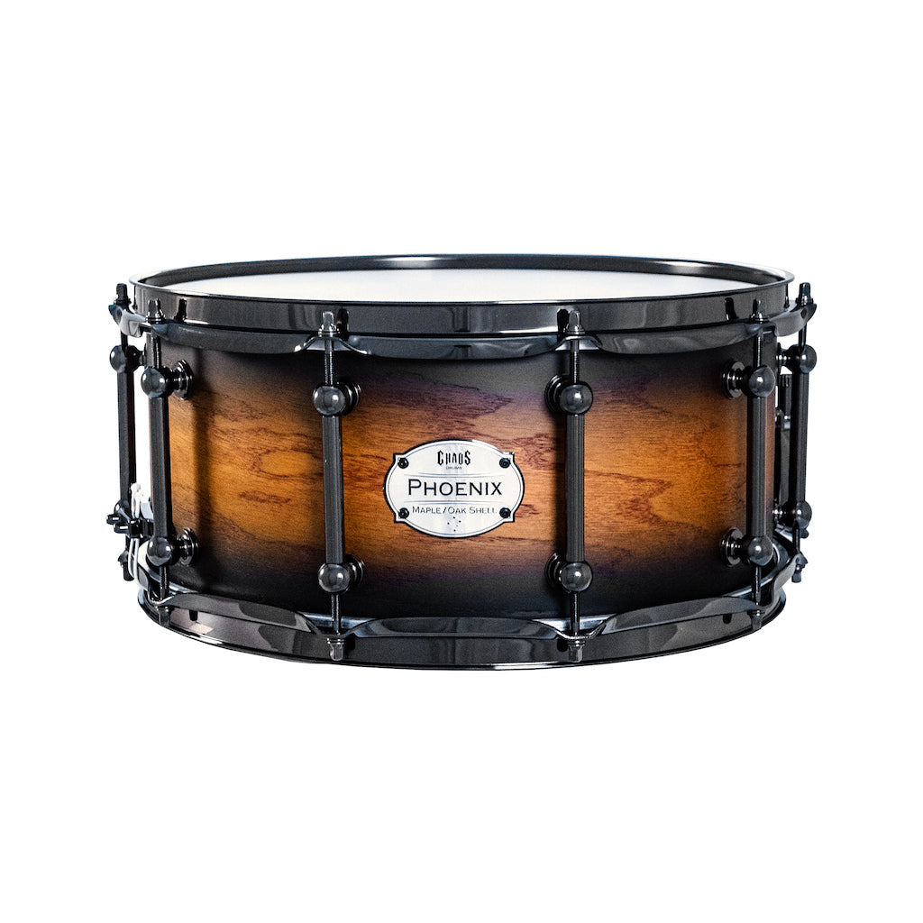 Chaos Phoenix II 14x6.5 Maple & Oak Snare Drum - Orange Burst