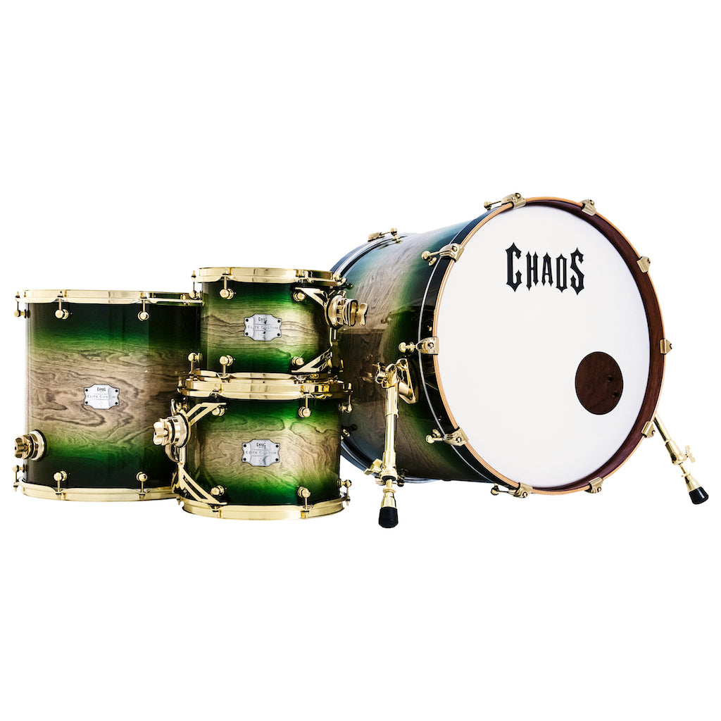 Chaos Elite Custom Drum Kit Birch & Bubinga - Green Natural Burst