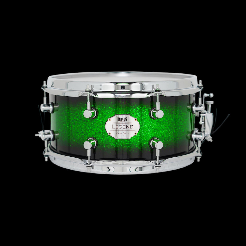 Chaos Maple Snare Drum - Legend Tone, Crack and sensitivity. Green Sparkle Burst