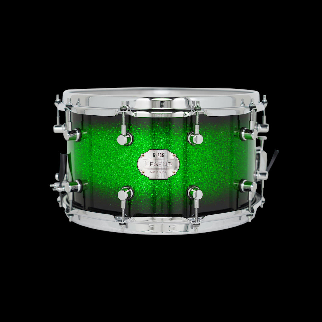 Chaos Maple Snare Drum - Legend Tone, Crack and sensitivity. Green Sparkle Burst