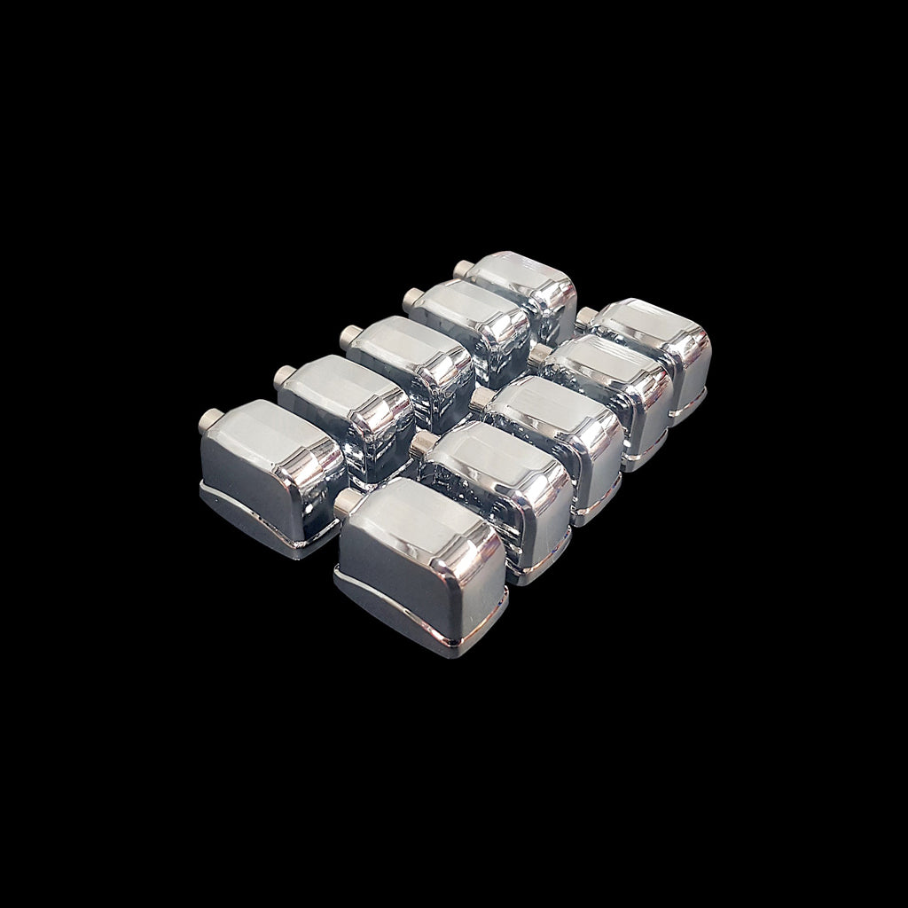 Rear of 10 DFP Chrome Die Cast Meatloaf Drum Lugs