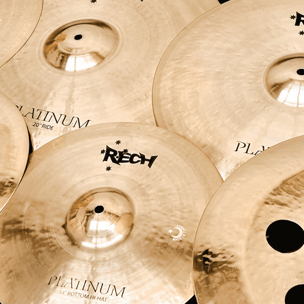 Close Up of Rech Platinum 7 Piece Super Cymbal Pack Set