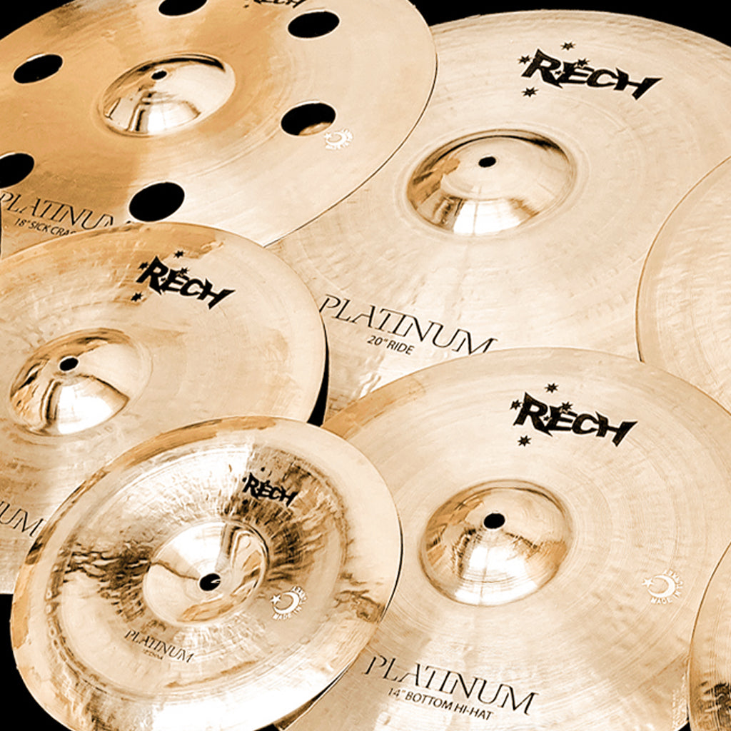 Close Up of Rech Platinum 9 Piece Super Cymbal Pack Set
