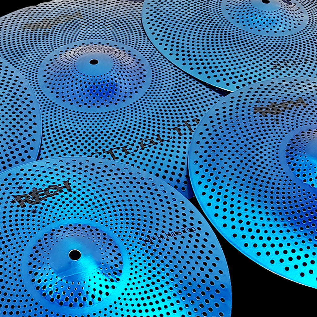 Close Up of Rech Stealth Blue 5 Piece Low Volume Cymbal Pack Set
