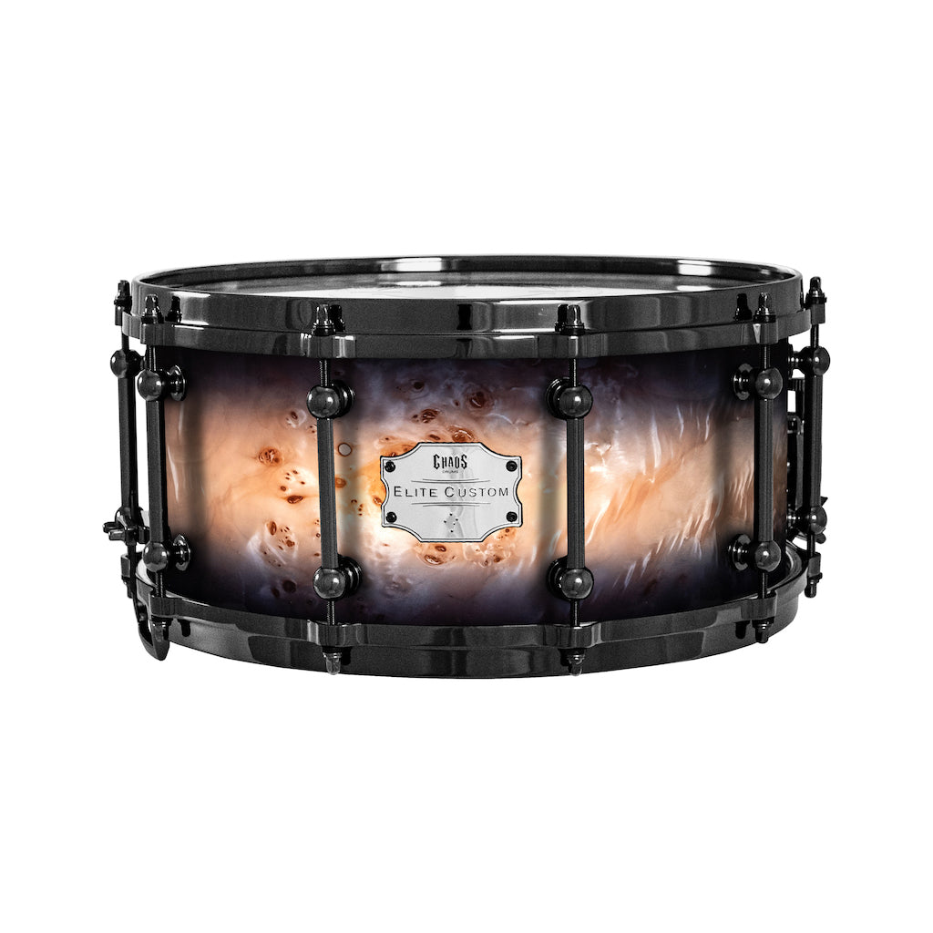 Chaos Elite Custom 13x6.5 Snare Drum American Maple Re-Ring & Mappa Burl - Black Natural Burst