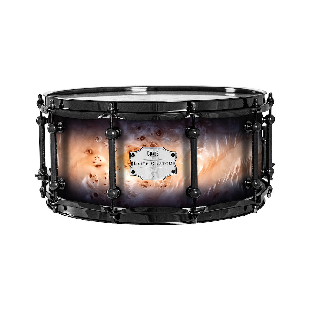 Chaos Elite Custom 13x6.5 Snare Drum American Maple Re-Ring & Mappa Burl - Black Natural Burst